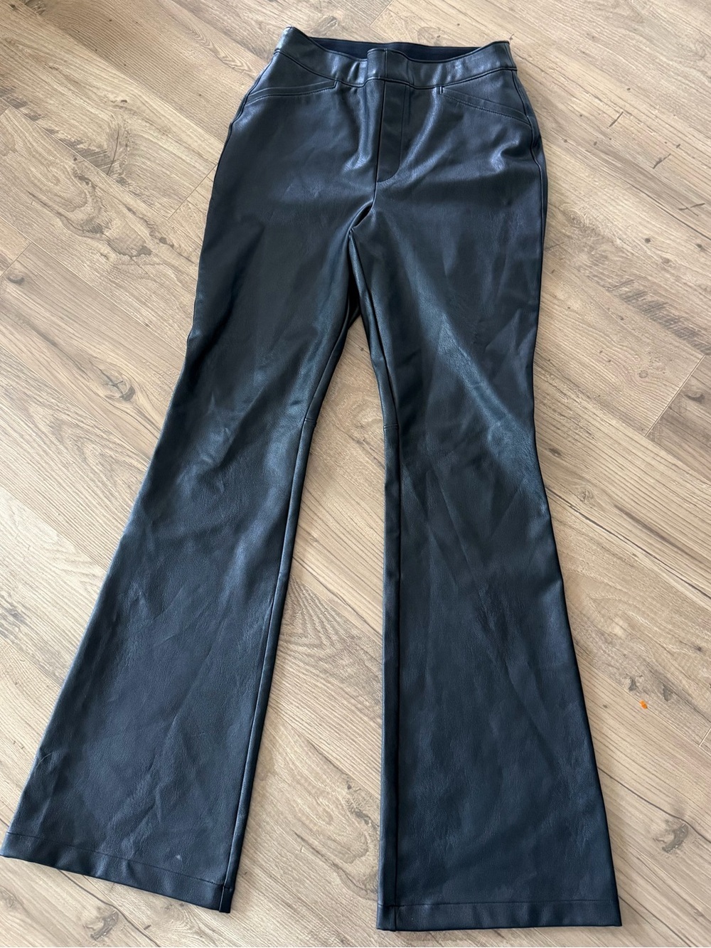 SPANX Black Faux Leather High-Rise Flare Leg Pull On Pants - Picture 11 of 12